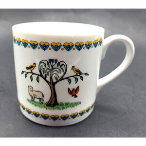 Swedish Seasons SPRING Porcelain Cup Hearts Birds Lamb Tree 12 Oz Gevalia Kaffe